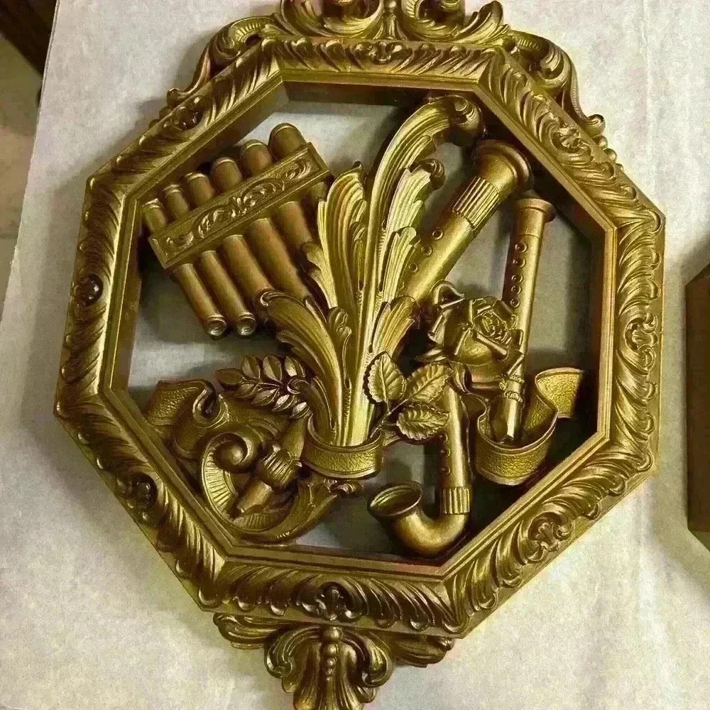 Set of 4 Octagon Gold Ornate Floral and Musical Instrument Wall Hangings Vintage - Picture 3 of 9
